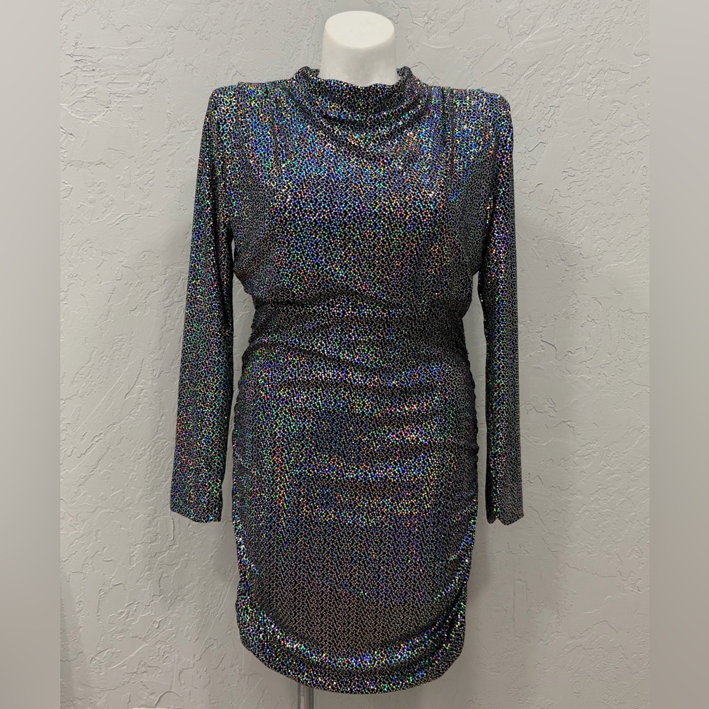 Alexia Admor Bodycon Dress Size 14 Black Holographic Party Cocktail Dress
